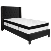Flash Furniture HG-BMF-37-GG Riverdale Twin Size Tufted Upholstered Platform Bed in Black Fabric with Memory Foam Mattress